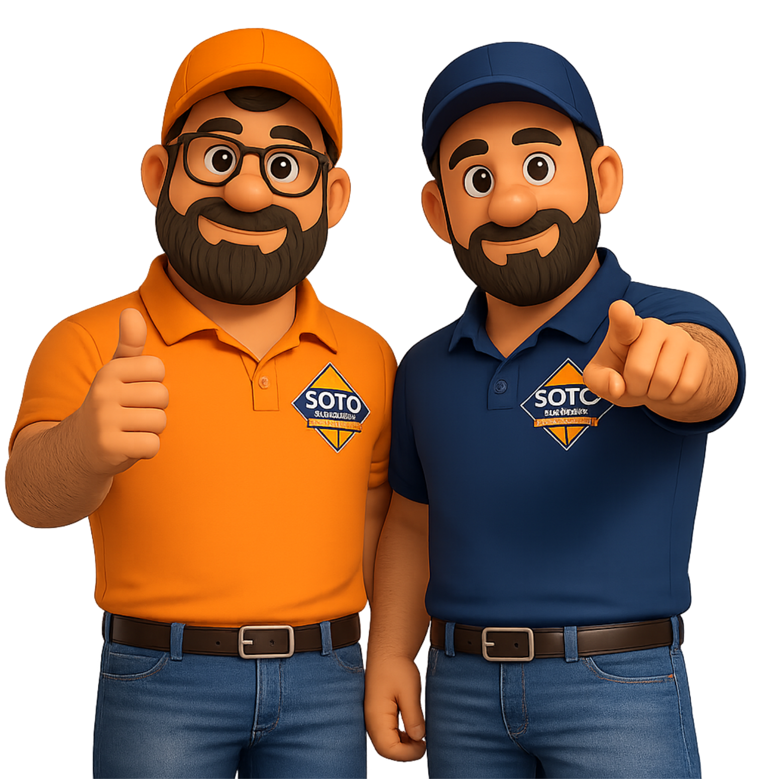 Mike and Ish Soto giving a thumbs up in Soto Flooring uniforms