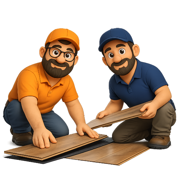 Mike and Ish Soto installing hardwood flooring together