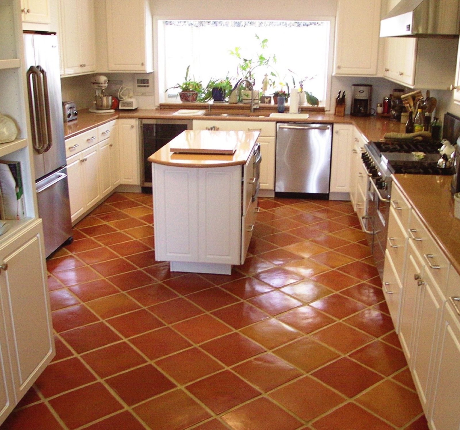 Traditional Saltillo Terra Cotta floor tile in a beautiful white ...