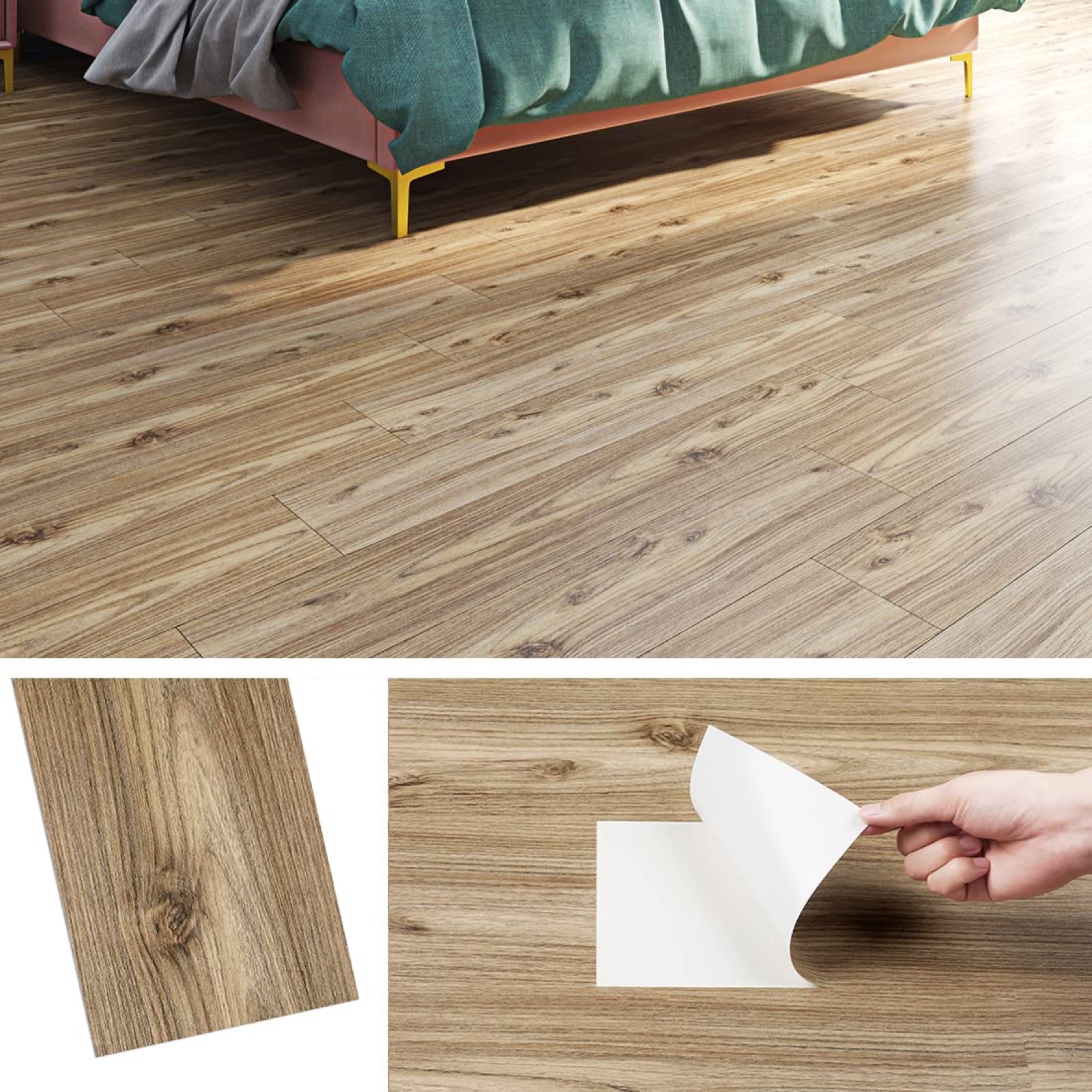 Livelynine 15X90CM Peel and Stick Floor Tiles Wood Waterproof Vinyl ...