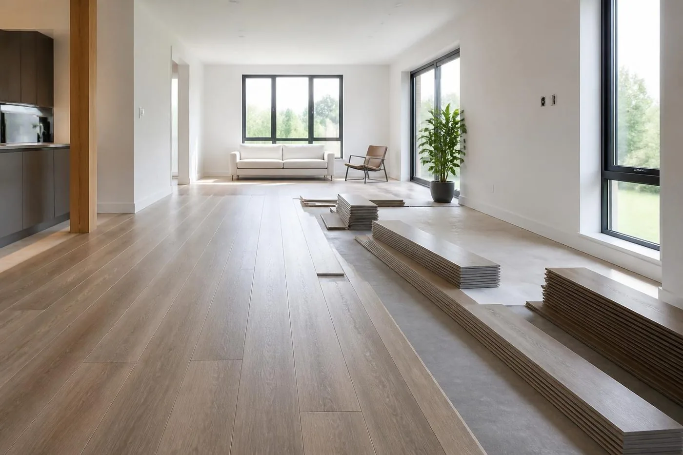 Luxury vinyl plank flooring being installed in an Oklahoma City home